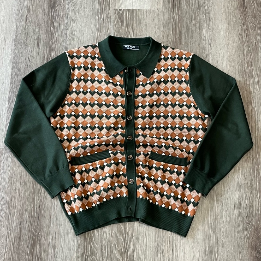Vintage Style Argyle Cardigan Sweater